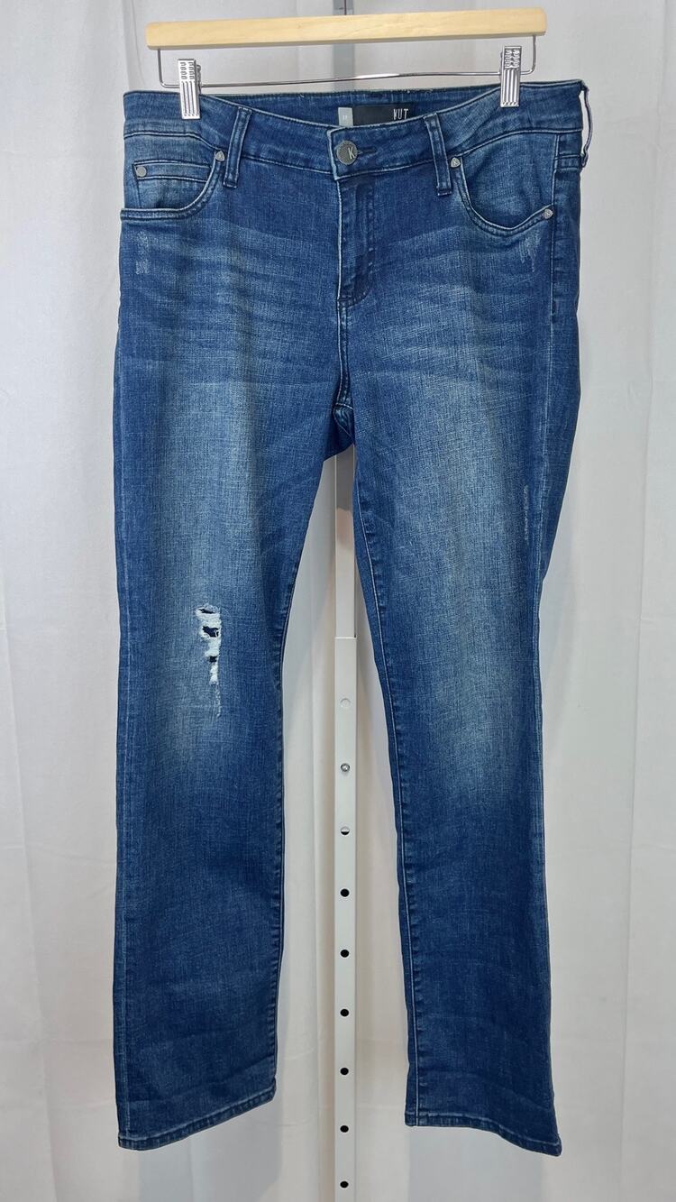 KUT from the Kloth Catherine Boyfriend Jeans Zip Fly Distressed Blue Size 10